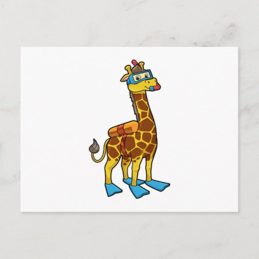 Carte Postale Girafe en plongeur avec lunettes de natation et pa (Devant)