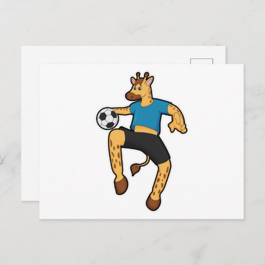 Carte Postale Girafe en tant que joueur de football avec ballon (Devant / Derrière)