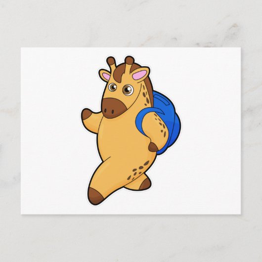 Carte Postale Girafe en tant qu'étudiant avec cartable (Devant)