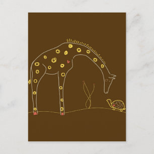 Carte Postale Girafe et tortue sur Brown et Jaune