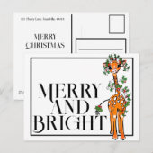 Carte Postale Girafe festive de fêtes | guirlande rouge verte (Devant / Derrière)
