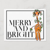 Carte Postale Girafe festive de fêtes | guirlande rouge verte (Devant)