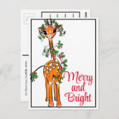 Carte Postale Girafe festive de vacances | guirlande de Noël rou (Devant / Derrière)