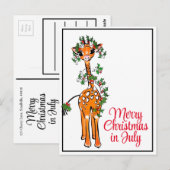 Carte Postale Girafe festive de vacances Joyeux Noël en juillet (Devant / Derrière)