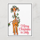 Carte Postale Girafe festive de vacances Joyeux Noël en juillet (Devant)
