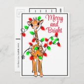 Carte Postale Girafe festive de vacances | lumières de Noël roug (Devant / Derrière)