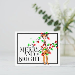 Carte Postale Girafe festive de vacances lumières de Noël roug