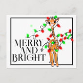 Carte Postale Girafe festive de vacances | lumières de Noël roug (Devant)