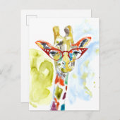 Carte Postale Girafe Lunettes-d'intellectuel (Devant / Derrière)