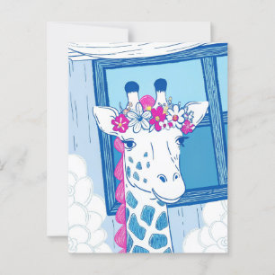 Carte Postale Girafe mignonne félicitations pop art bleu clair