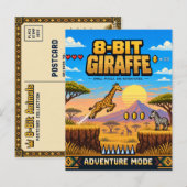 Carte Postale Girafe, Pixel Art Rétro 8 Bits (Devant / Derrière)
