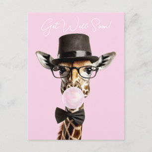 Carte Postale Girafe portant des lunettes, chapeau haut-de-forme