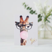 Carte Postale Girafe portant des lunettes chewing-gum Merci (Debout devant)
