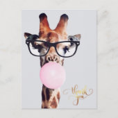 Carte Postale Girafe portant des lunettes chewing-gum Merci (Devant)