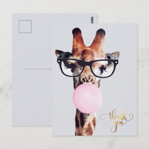 Carte Postale Girafe portant des lunettes gomme Merci