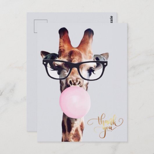 Carte Postale Girafe portant des lunettes gomme Merci (Devant / Derrière)