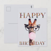 Carte Postale Girafe portant des lunettes Joyeux Anniversaire (Devant / Derrière)