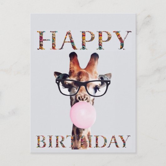 Carte Postale Girafe portant des lunettes Joyeux Anniversaire (Devant)