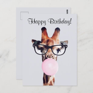 Carte Postale Girafe Portant des lunettes Joyeux anniversaire so