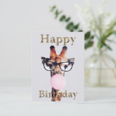Carte Postale Girafe portant des lunettes soufflant un bubble gu (Debout devant)