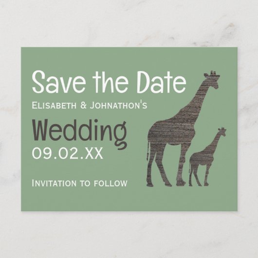 Carte Postale Girafe Safari Argile, Mariage rustique Enregistrer (Devant)