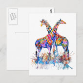 Carte Postale Girafes à taches de peinture aquarelle arc-en-ciel (Devant / Derrière)