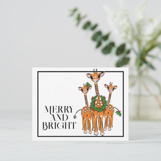 Carte Postale Girafes festifs de vacances | Couronne de Noël rou (Debout devant)