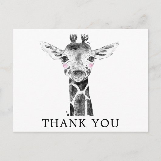 Carte Postale Giraffe Aquarelle Safari Animaux Merci (Devant)