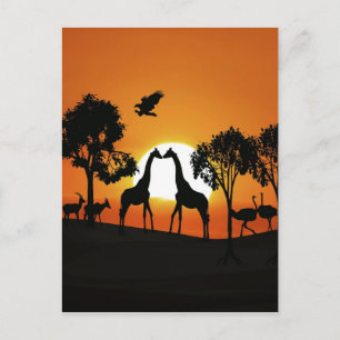 Carte Postale Giraffe au coucher du soleil