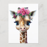 Giraffe Bébé mignonne avec Fleurs et Holly