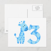 Carte Postale Giraffe Bleue 3e anniversaire (Devant / Derrière)