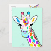 Carte Postale Giraffe colorée Art Moderne (Devant / Derrière)
