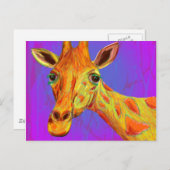 Carte Postale Giraffe colorée en orange et jaune (Devant / Derrière)