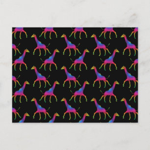 Carte Postale Giraffe de couleur arc-en-ciel