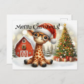 Carte Postale Giraffe de Noël mignonne (Devant / Derrière)