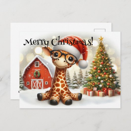 Carte Postale Giraffe de Noël mignonne (Devant / Derrière)