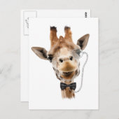 Carte Postale Giraffe drôle avec Bowtie et Monocle (Devant / Derrière)