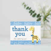 Carte Postale Giraffe en Baby shower bleu Bow pour Merci garçon (Debout devant)