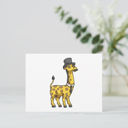 Carte Postale Giraffe en Gentleman avec Casquette, Cravate et Mo (Debout devant)