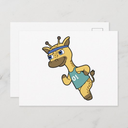 Carte Postale Giraffe en Jogger à Running avec Headband (Devant / Derrière)