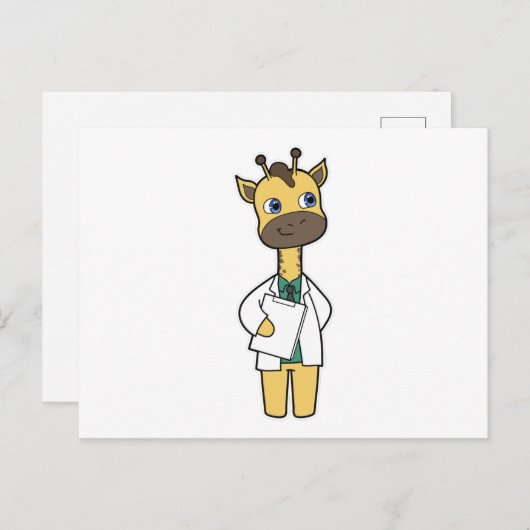 Carte Postale Giraffe en tant que docteur avec Bloc-notes (Devant / Derrière)