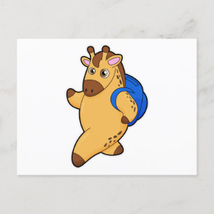 Carte Postale Giraffe en tant qu'étudiant avec sac à dos
