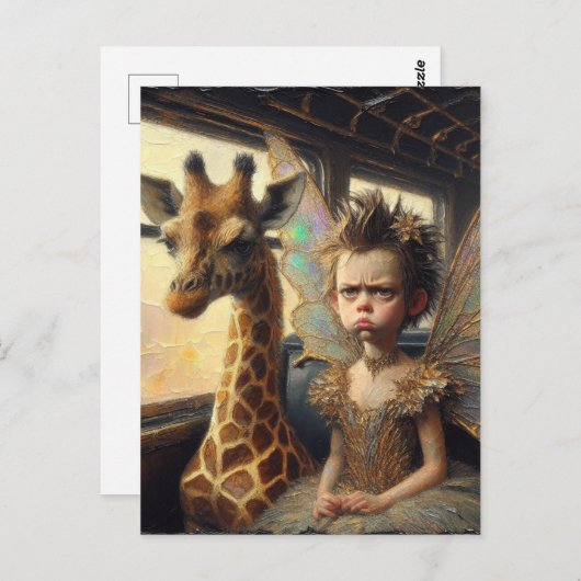 Carte Postale Giraffe et fée ennuyée (Devant / Derrière)