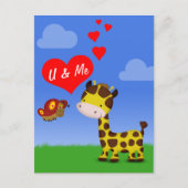 Carte Postale Giraffe et papillon en amour (Devant)