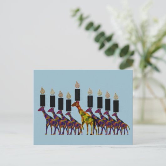 Carte Postale Giraffe Hannukah Menorah (Debout devant)
