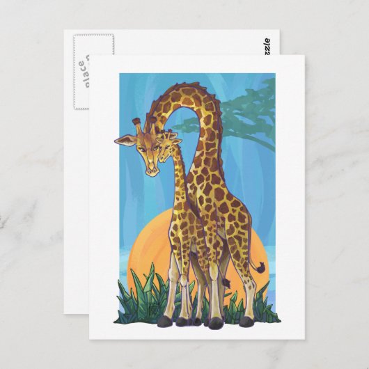 Carte Postale Giraffe maman et bébé (Devant / Derrière)