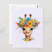 Carte Postale Giraffe mignonne à couronne florale (Devant / Derrière)