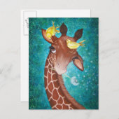 Carte Postale Giraffe mignonne aux oiseaux (Devant / Derrière)