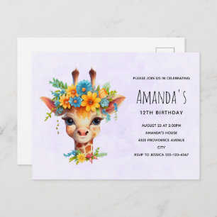 Carte Postale Giraffe mignonne avec la couronne florale Invitati