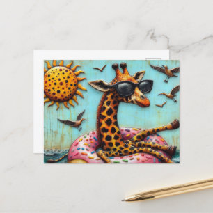 Carte Postale Giraffe mignonne sur le dispositif de flottaison d